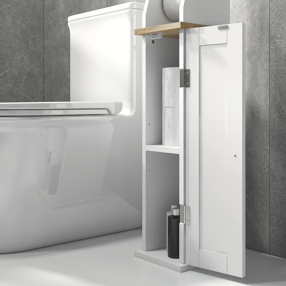Mueble auxiliar Kleankin portarrollos con armario blanco 80x18x20 cm