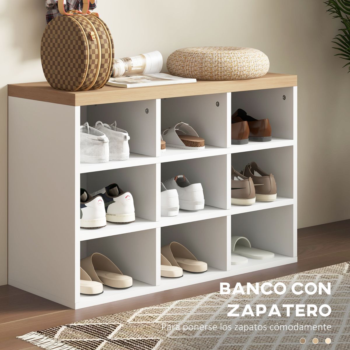 Recibidor Holeo Homcom perchero + banco zapatero blanco/natural