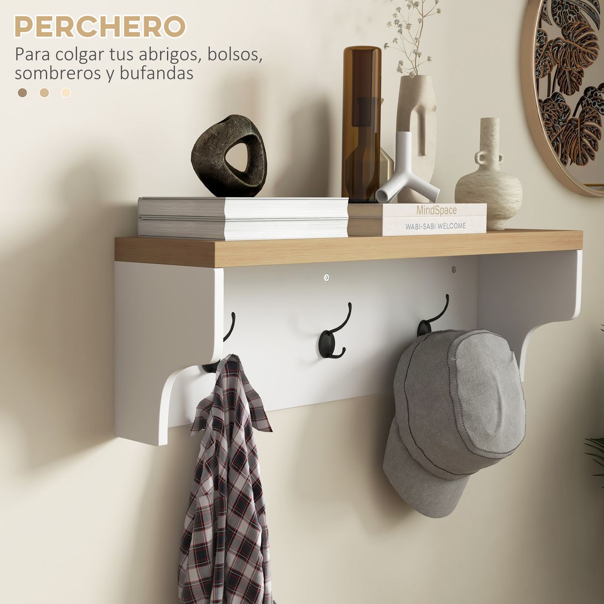 Recibidor Holeo Homcom perchero + banco zapatero blanco/natural