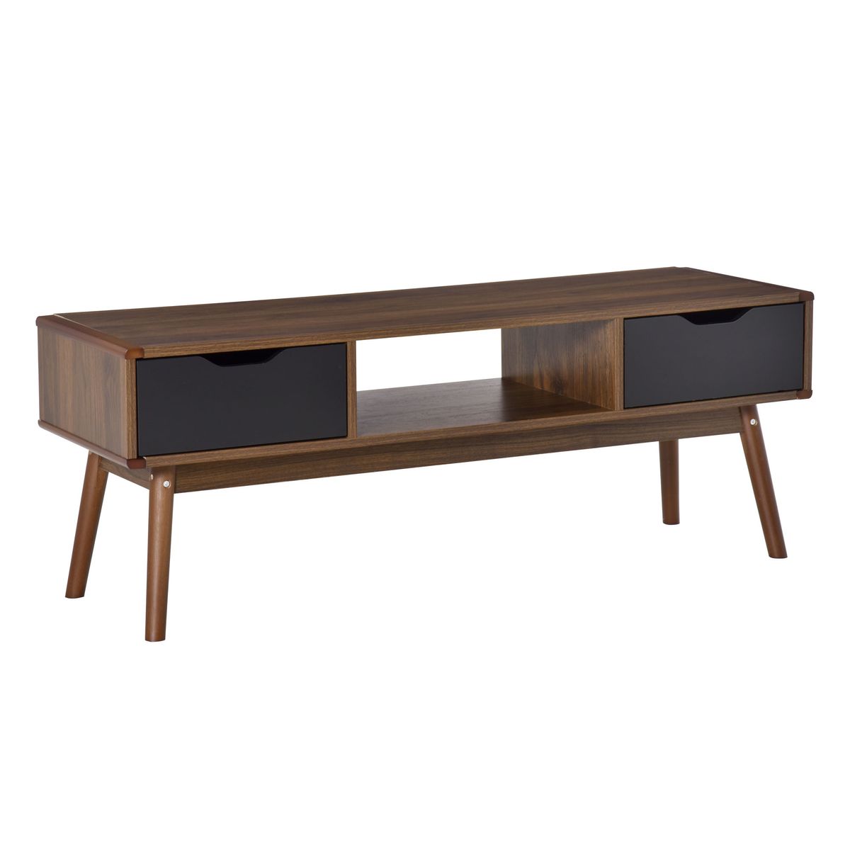Mueble de TV Isseo Homcom 2 cajones + compartimentos abierto marrón/negro 46x122x39 cm