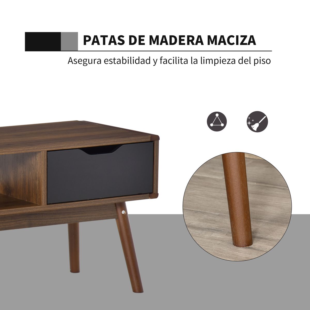 Mueble de TV Isseo Homcom 2 cajones + compartimentos abierto marrón/negro 46x122x39 cm