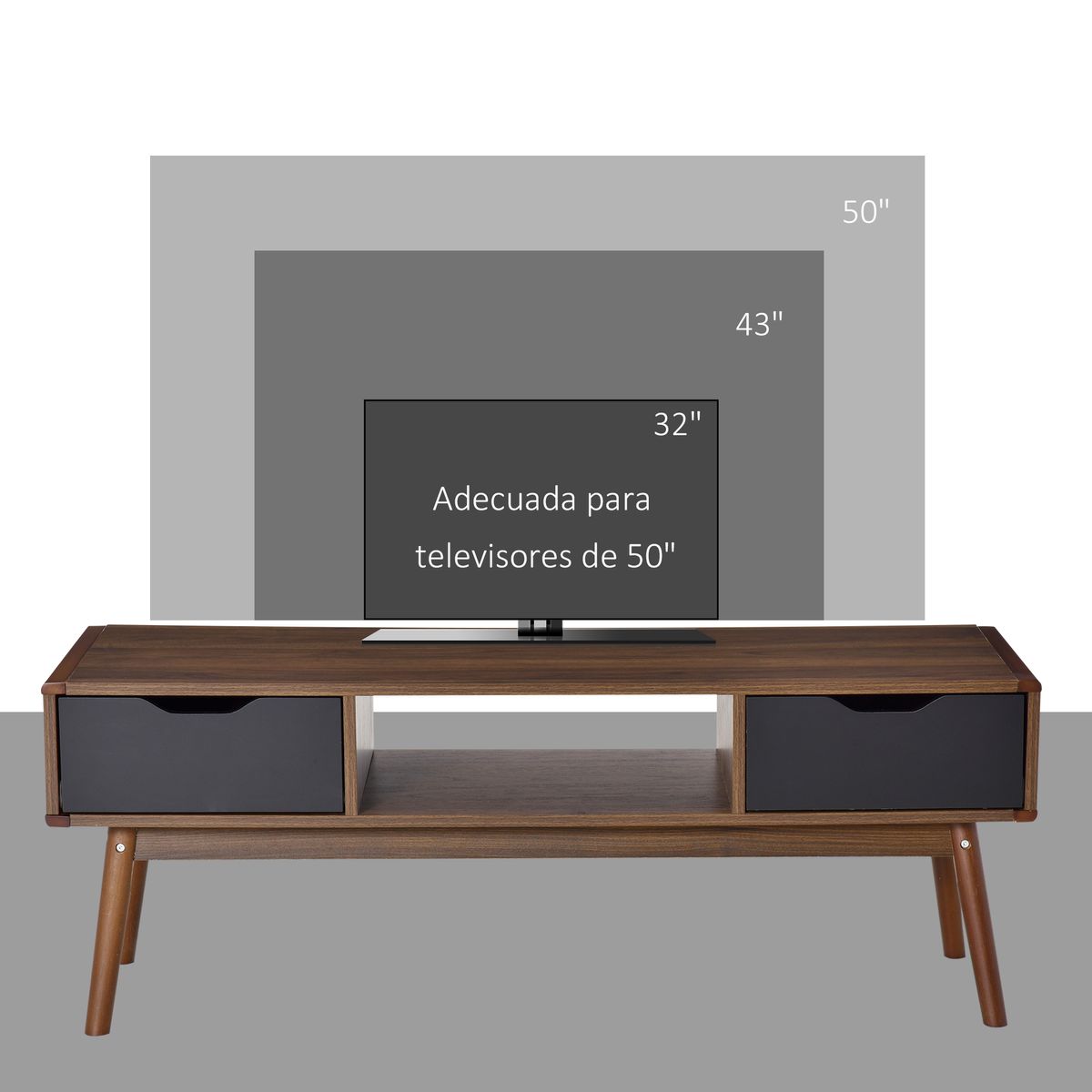 Mueble de TV Isseo Homcom 2 cajones + compartimentos abierto marrón/negro 46x122x39 cm