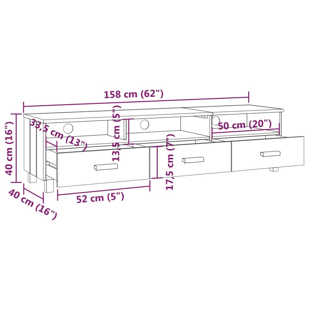 Mueble de TV Hamar 3 cajones + 3 compartimentos madera gris claro 40x158x40 cm
