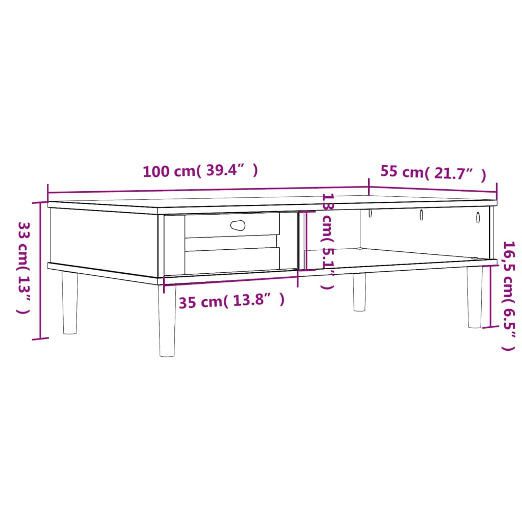 Mesa de centro Senja 1 cajón + 1 hueco natural 33x100x55 cm medidas