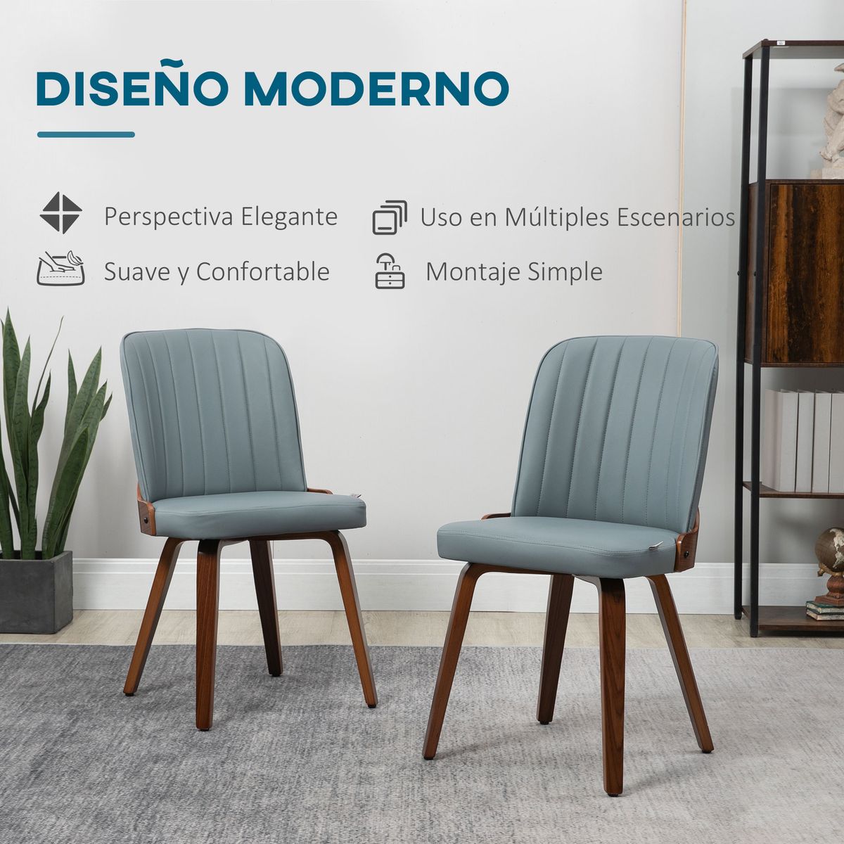 Pack de 2 sillas de comedor Barranda Homcom cuero PU gris 85x47,5x57 cm 4