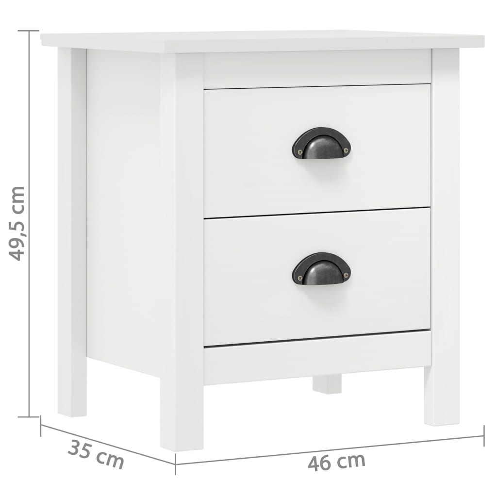 Mesita de noche Hill 2 cajones madera maciza de pino blanco 49,5x46x35 cm medidas