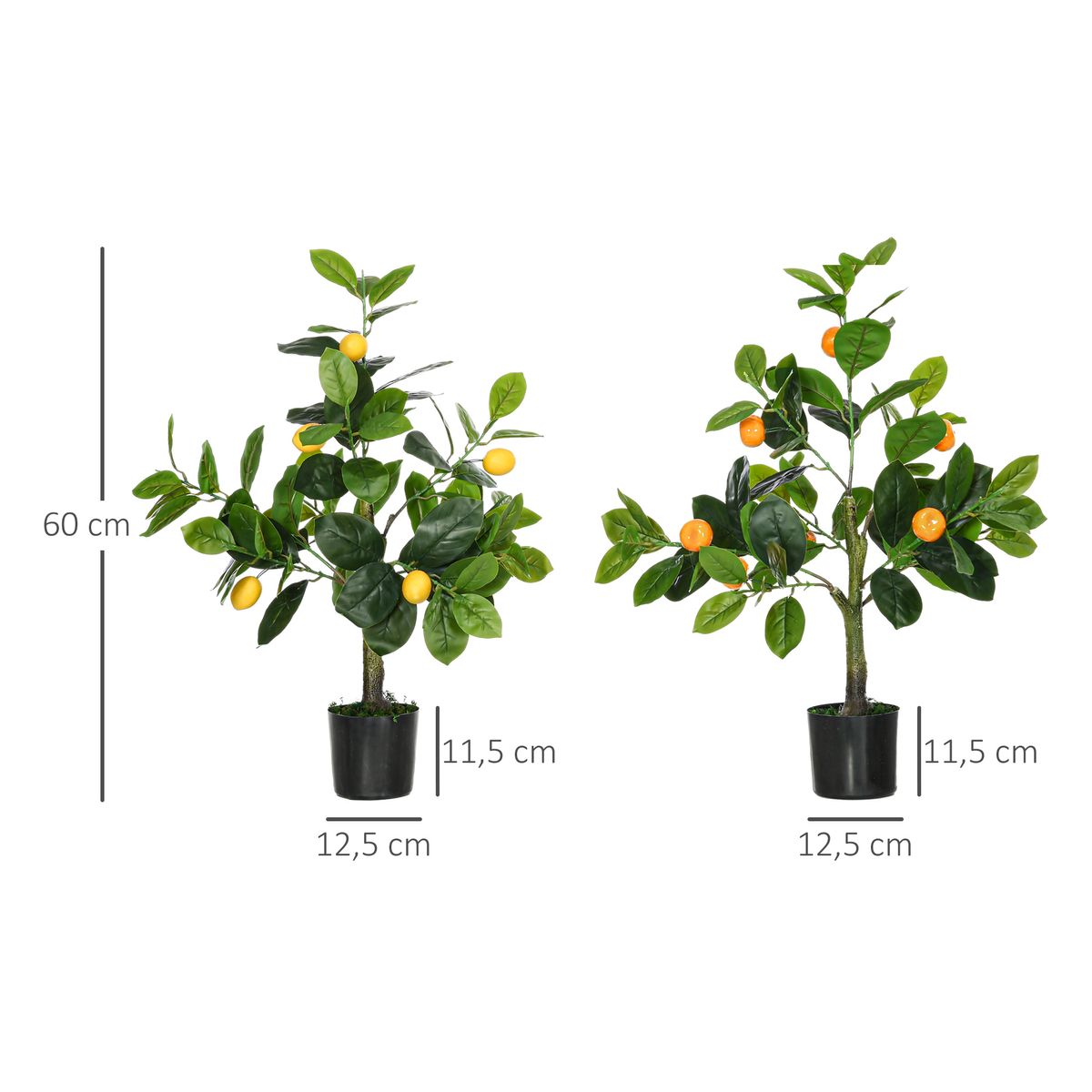 Pack de 2 árboles decorativos naranjo y limonero 60 cm