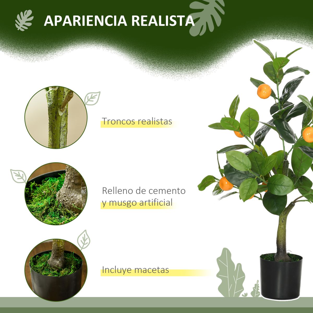 Pack de 2 árboles decorativos naranjo y limonero 60 cm