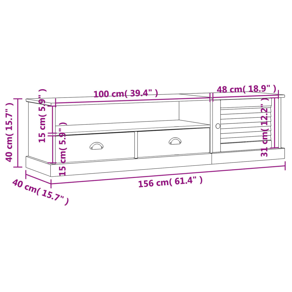 Mueble bajo de TV Vigo 2 cajones + 1 puerta blanco 40x156x40 cm medidas