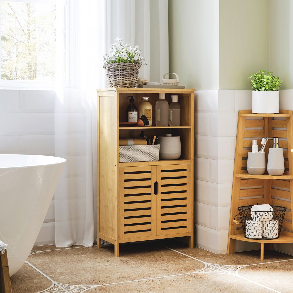 Mueble auxiliar Talo Homcom 2 puertas + estante natural 92x50x29 cm