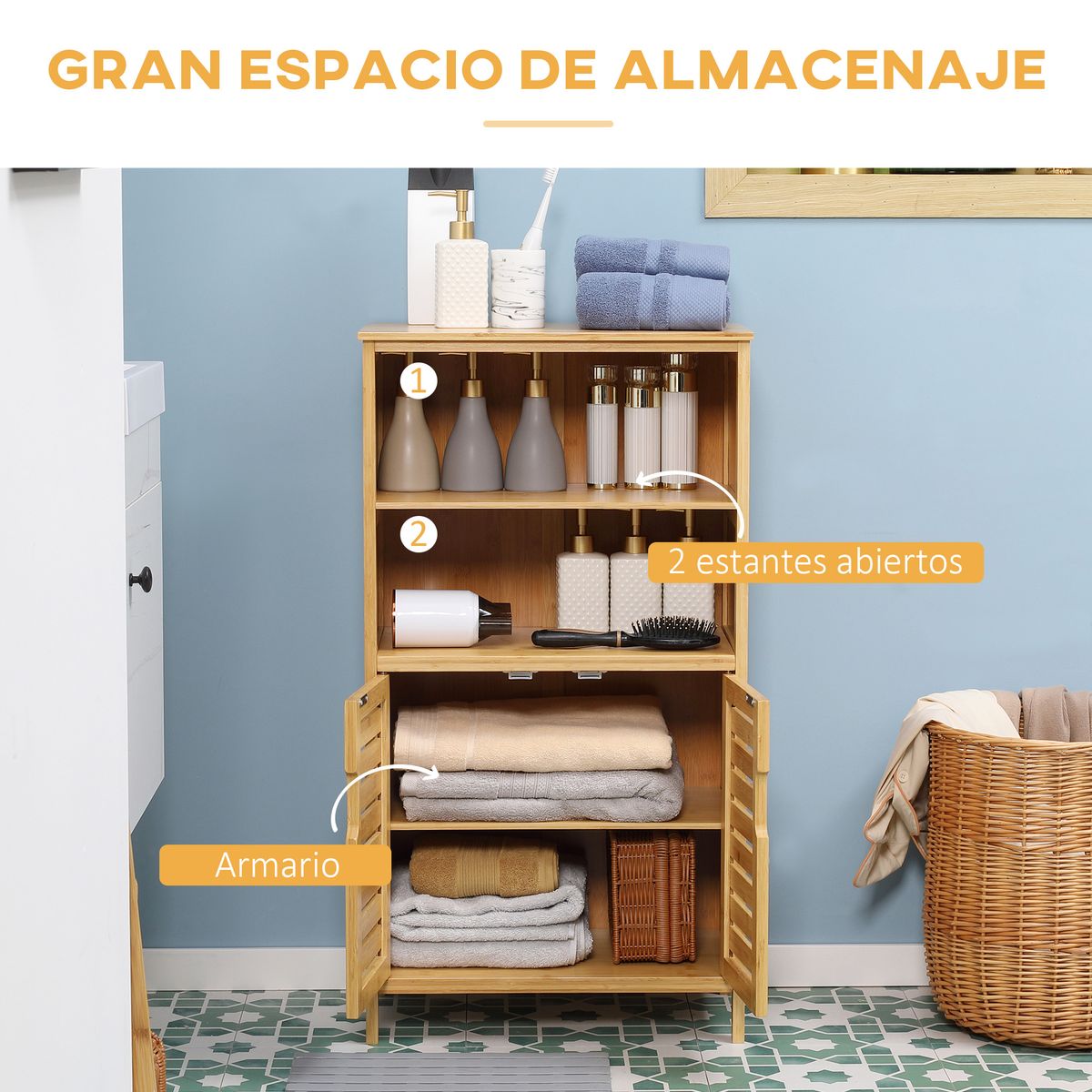 Mueble auxiliar Talo Homcom 2 puertas + estante natural 92x50x29 cm