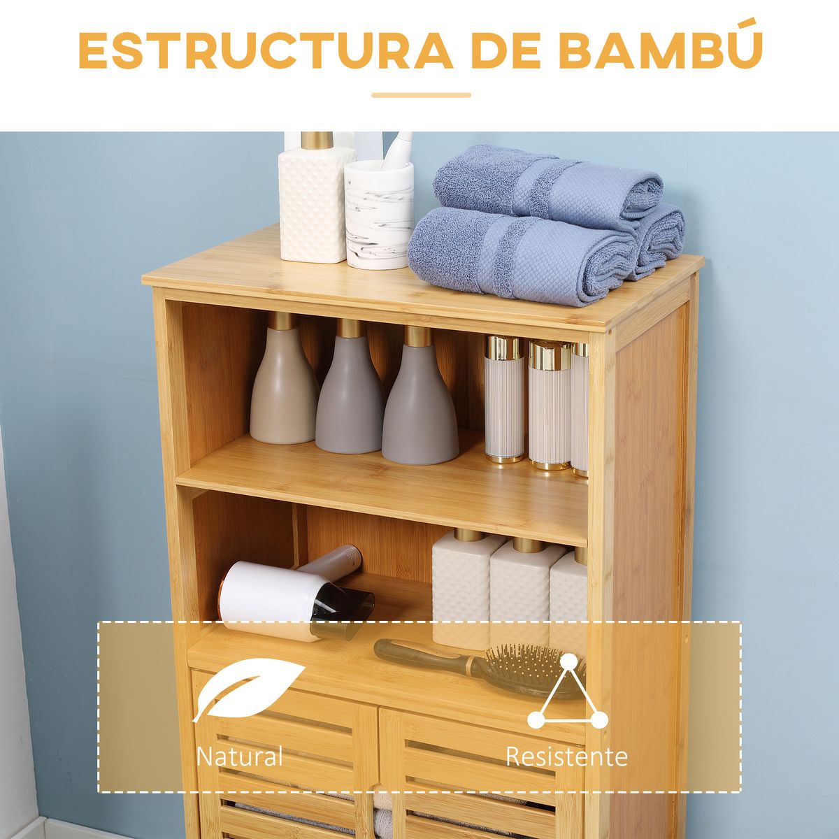 Mueble auxiliar Talo Homcom 2 puertas + estante natural 92x50x29 cm
