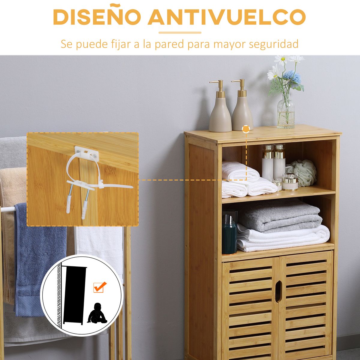 Mueble auxiliar Talo Homcom 2 puertas + estante natural 92x50x29 cm
