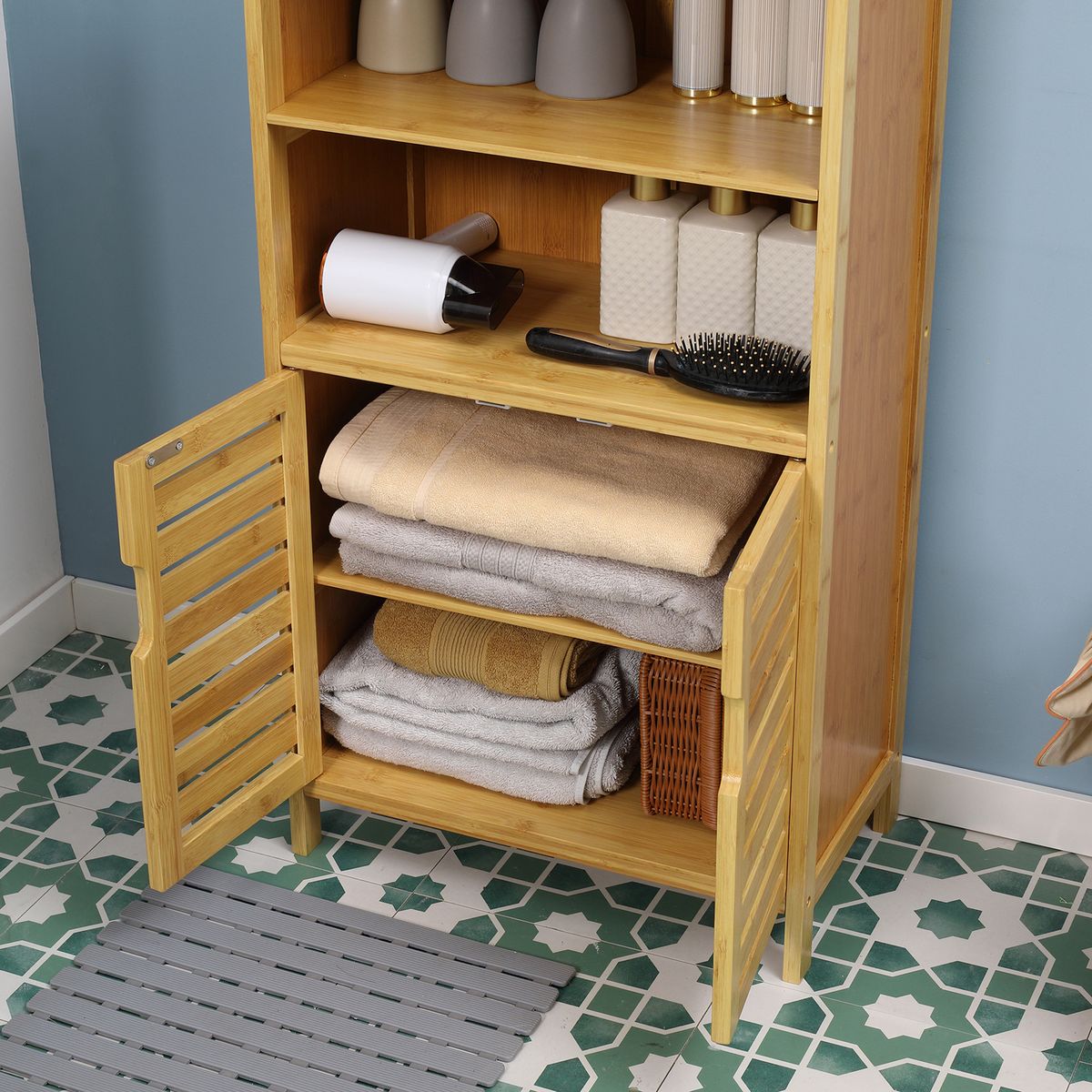 Mueble auxiliar Talo Homcom 2 puertas + estante natural 92x50x29 cm