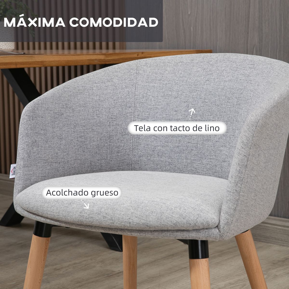 Silla de comedor Coimbra Homcom tapizada gris 72X57X56 cm