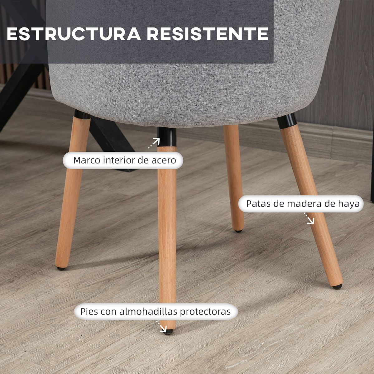 Silla de comedor Coimbra Homcom tapizada gris 72X57X56 cm