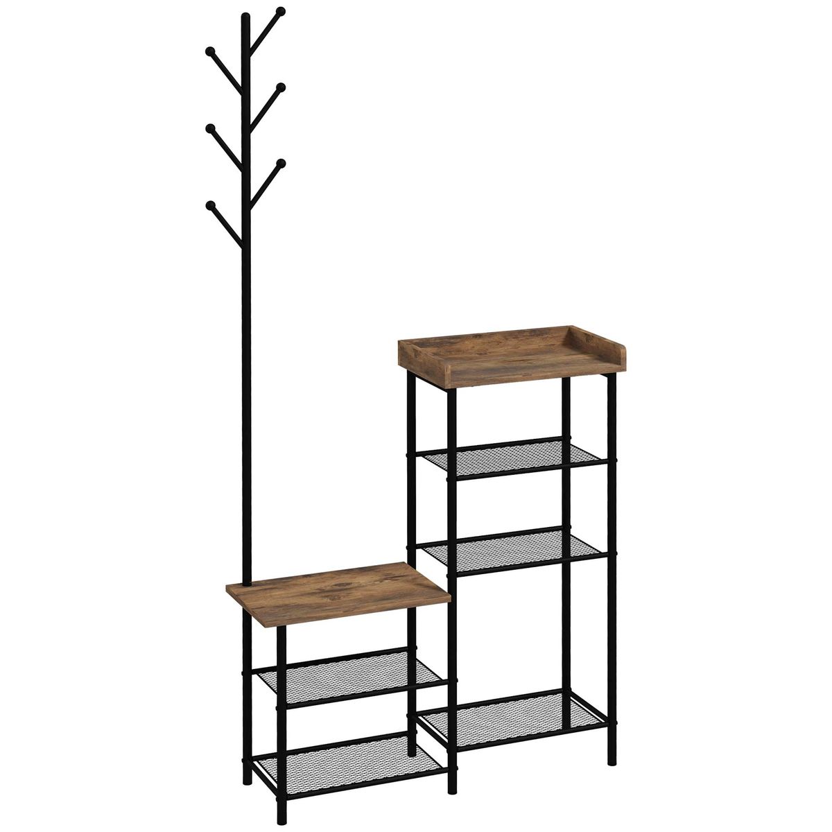 Perchero con zapatero Redeo Homcom 5 estantes + 6 ganchos marrón 182x92,5x28,2 cm