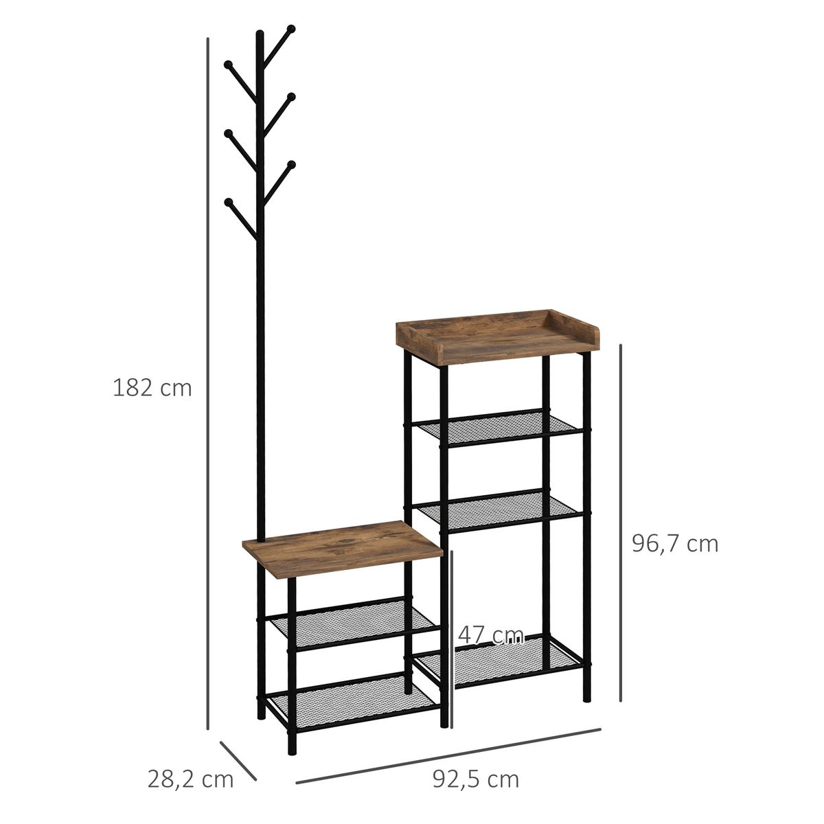 Perchero con zapatero Redeo Homcom 5 estantes + 6 ganchos marrón 182x92,5x28,2 cm