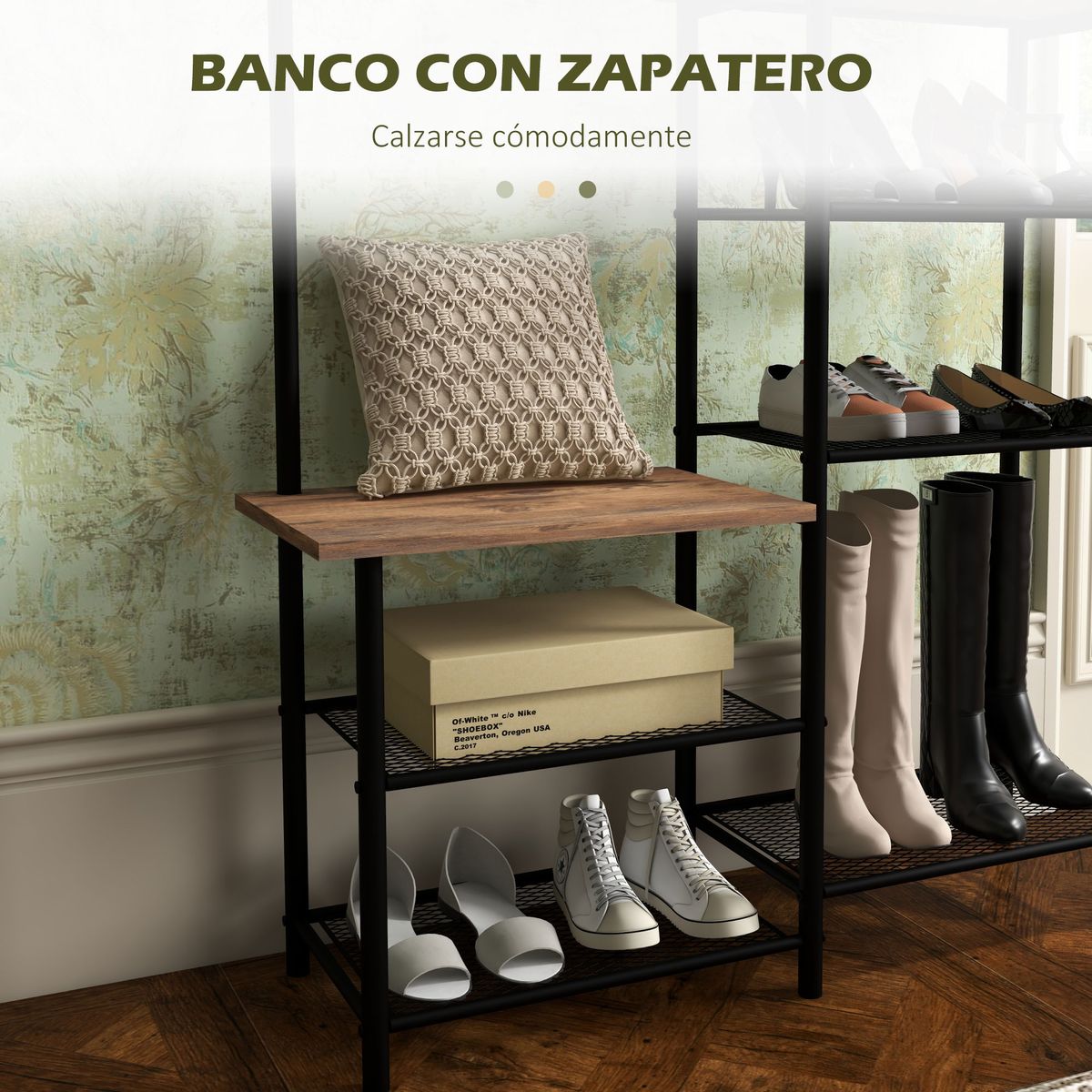 Perchero con zapatero Redeo Homcom 5 estantes + 6 ganchos marrón 182x92,5x28,2 cm