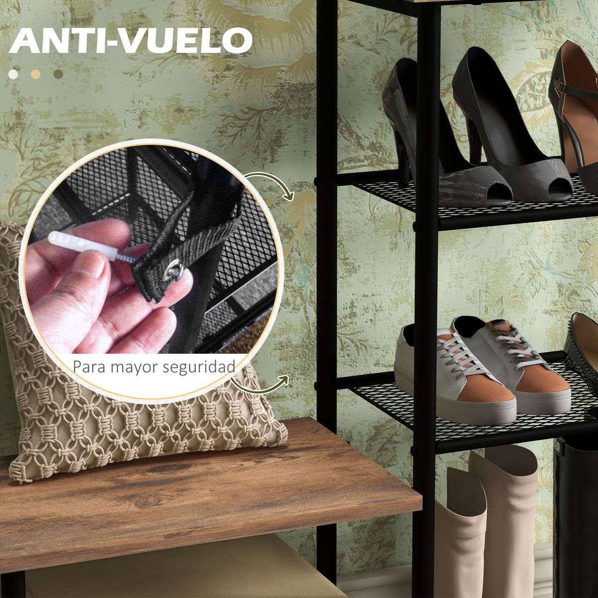 Perchero con zapatero Redeo Homcom 5 estantes + 6 ganchos marrón 182x92,5x28,2 cm