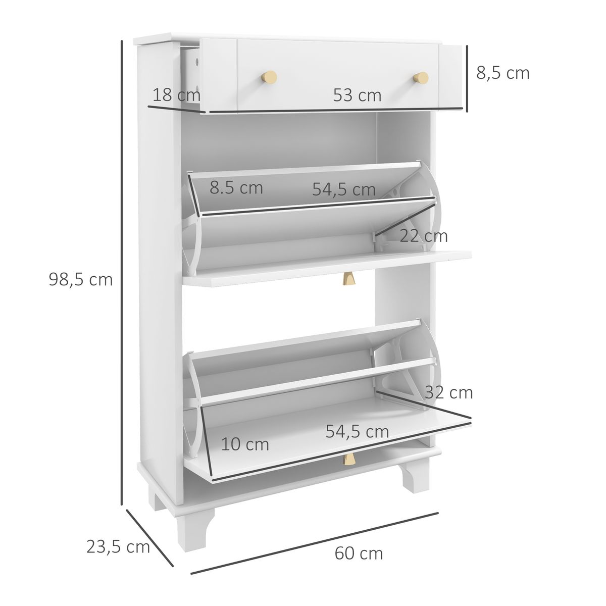 Zapatero Nussa Homcom 2 puertas + cajón 8 pares blanco 98,5x60x23,5 cm