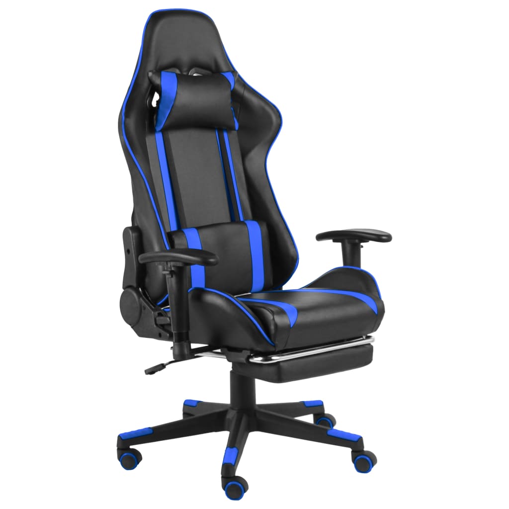 Silla gaming Power con reposapiés inclinable azul 123-133x68x69 cm
