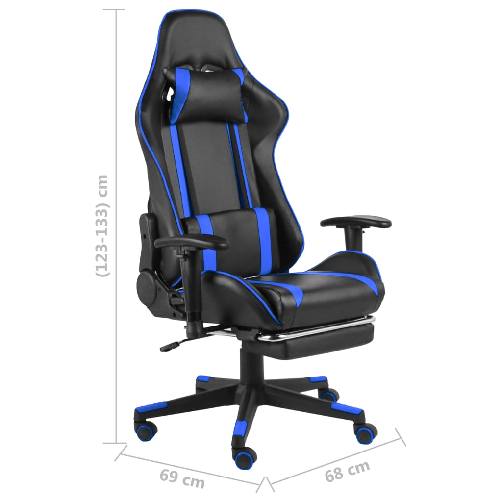 Silla gaming Power con reposapiés inclinable azul 123-133x68x69 cm