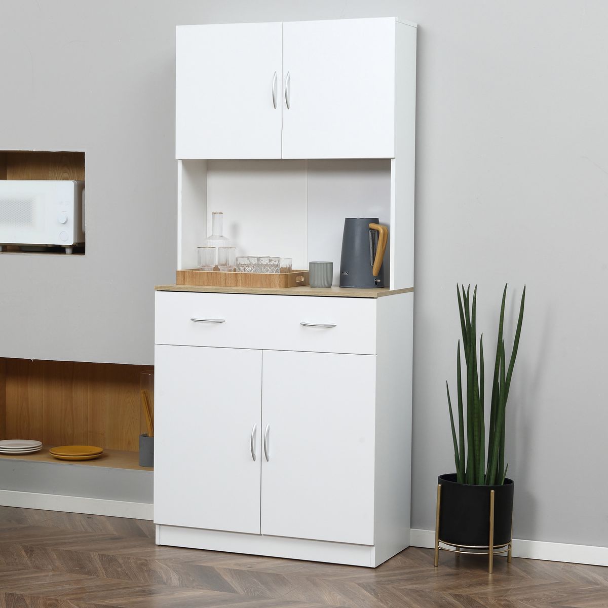 Alacena Mykonos Homcom 2 armarios + cajón blanco 180x80x40 cm