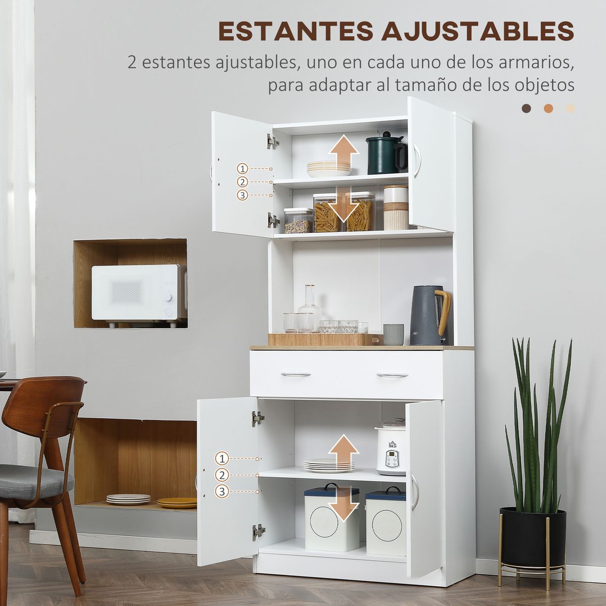 Alacena Mykonos Homcom 2 armarios + cajón blanco 180x80x40 cm
