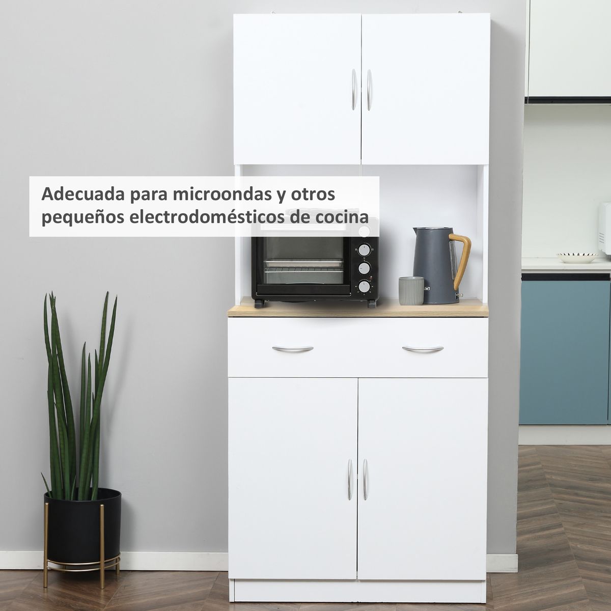 Alacena Mykonos Homcom 2 armarios + cajón blanco 180x80x40 cm
