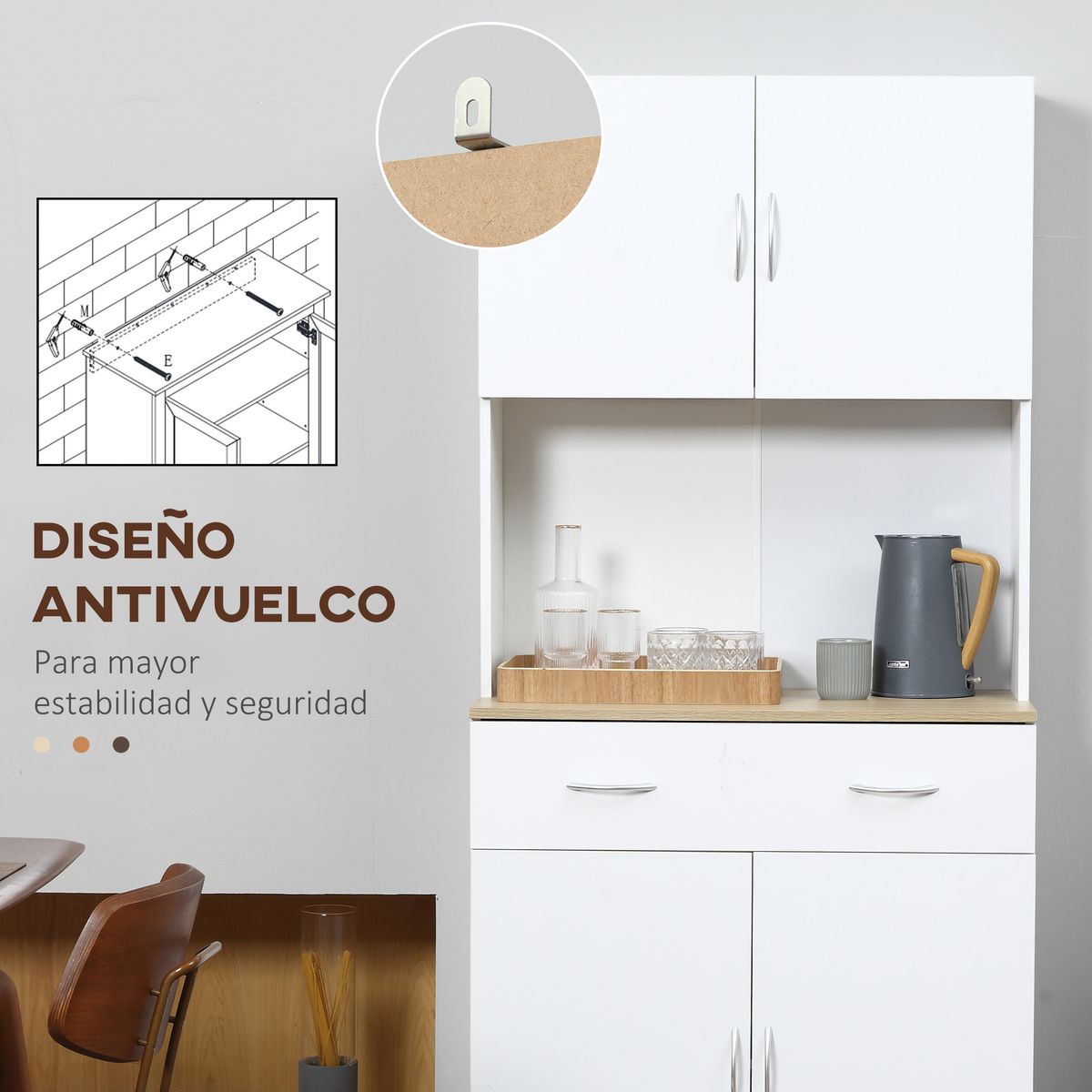 Alacena Mykonos Homcom 2 armarios + cajón blanco 180x80x40 cm