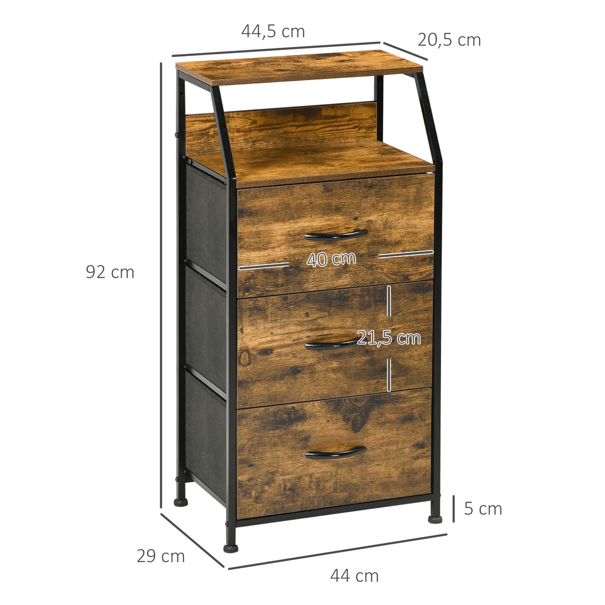 Cajonera Bude Homcom 3 cajones + estante marrón oscuro 92x44x29 cm