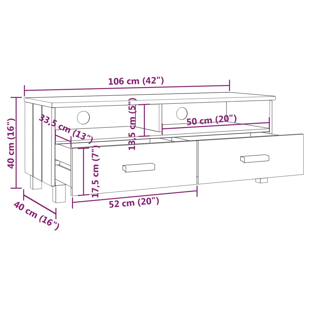 Mueble de TV Hamar 2 cajones + 2 compartimentos gris claro 40x106x40 cm