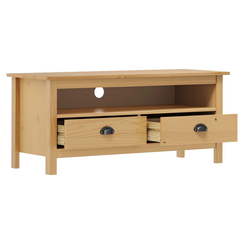 Mueble bajo de TV Hill 2 cajones madera maciza de pino marrón 47x110x40 cm 3