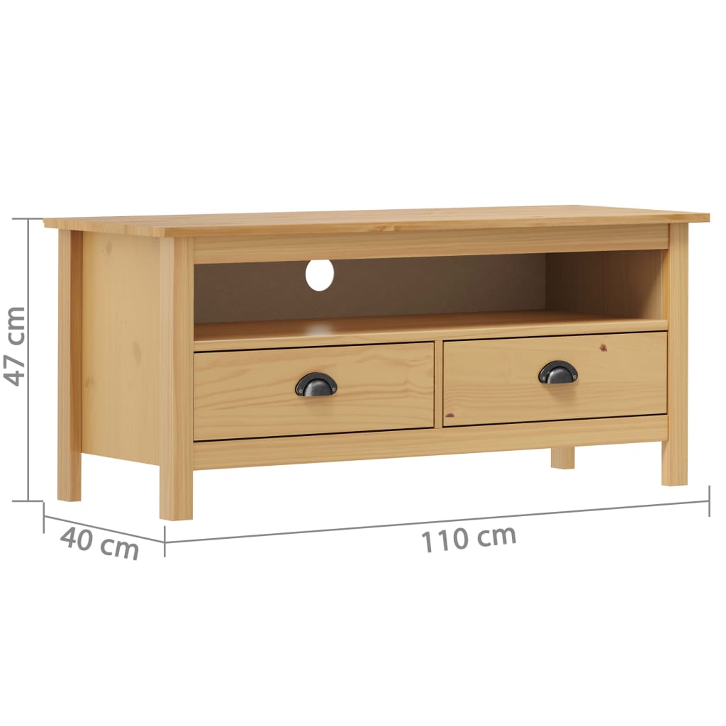 Mueble bajo de TV Hill 2 cajones madera maciza de pino marrón 47x110x40 cm medidas
