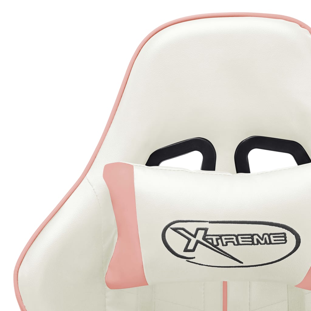 Silla gaming Cumbre altura ajustable con reposacabezas blanco/rosa 123-133x67x61 cm