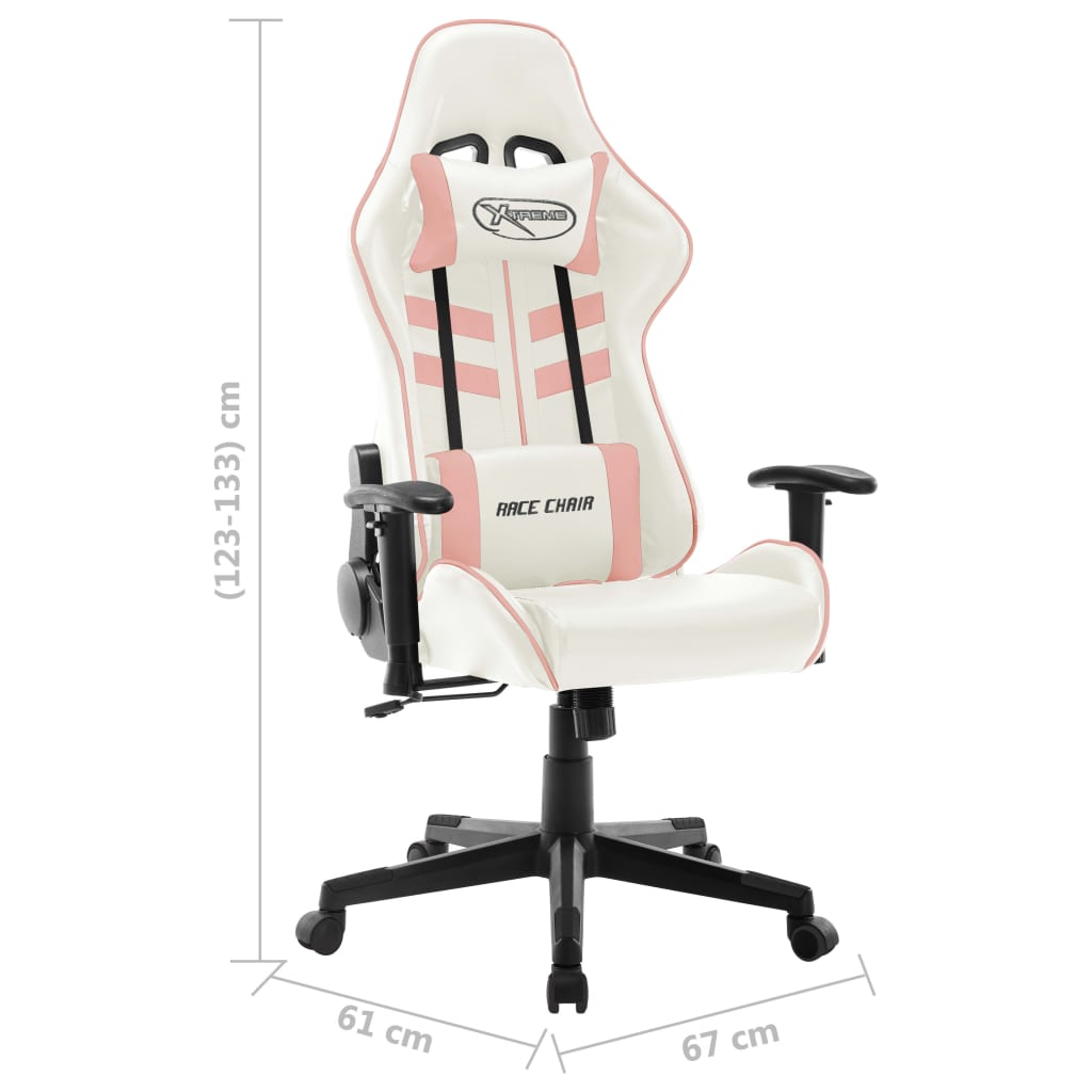 Silla gaming Cumbre altura ajustable con reposacabezas blanco/rosa 123-133x67x61 cm
