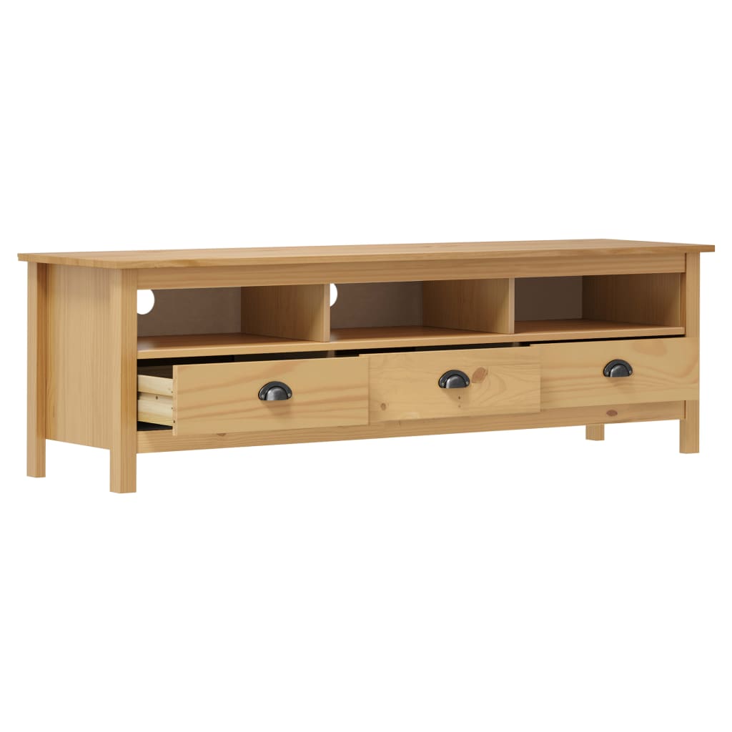 Mueble bajo de TV Hill 3 cajones madera maciza de pino marrón 47x158x40 cm 3