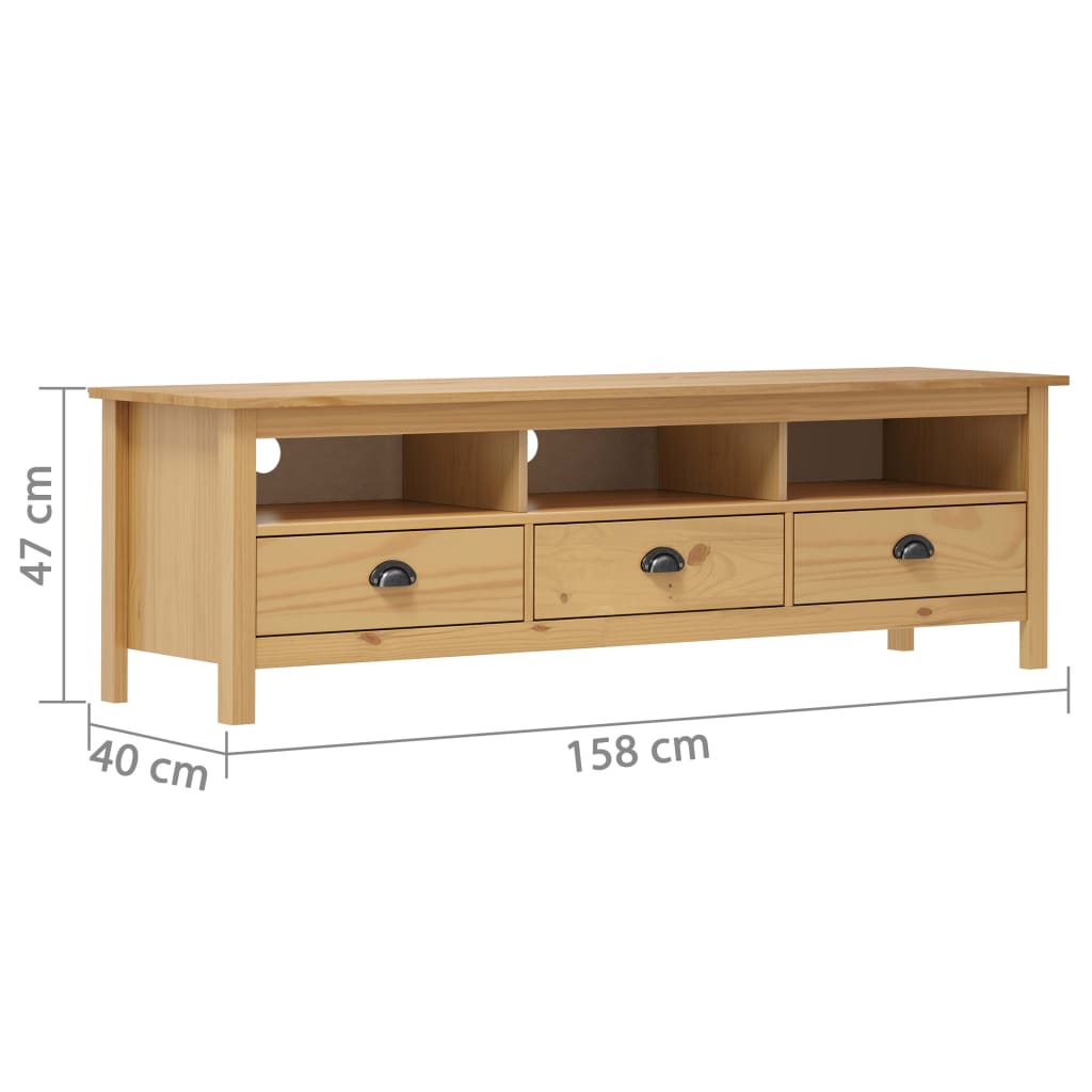 Mueble bajo de TV Hill 3 cajones madera maciza de pino marrón 47x158x40 cm medidas