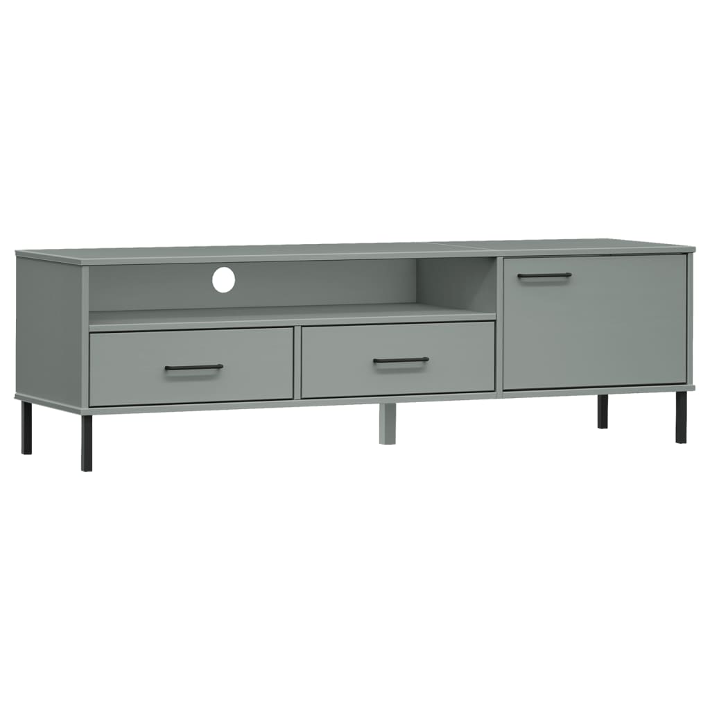 Mueble de TV Oslo 2 cajones + armario + compartimento madera de pino gris 46,5x158x40 cm
