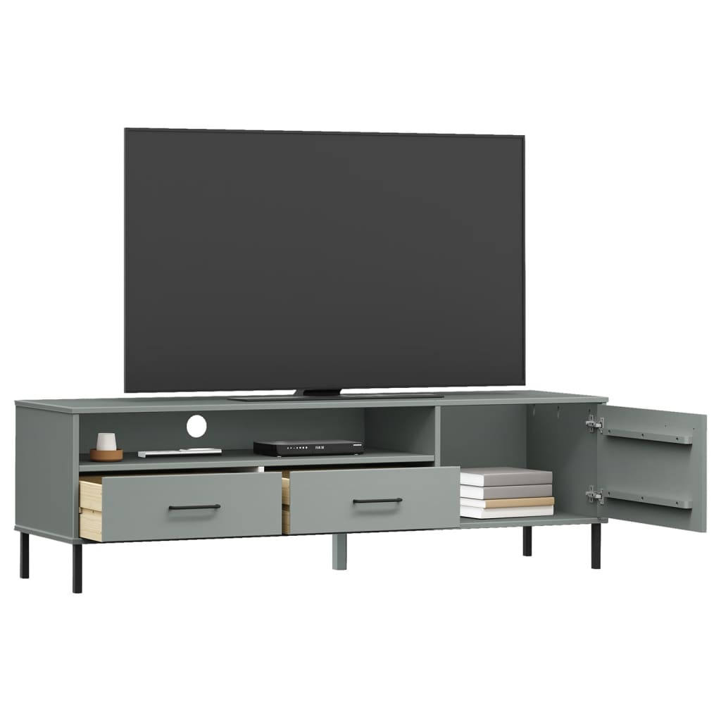 Mueble de TV Oslo 2 cajones + armario + compartimento madera de pino gris 46,5x158x40 cm