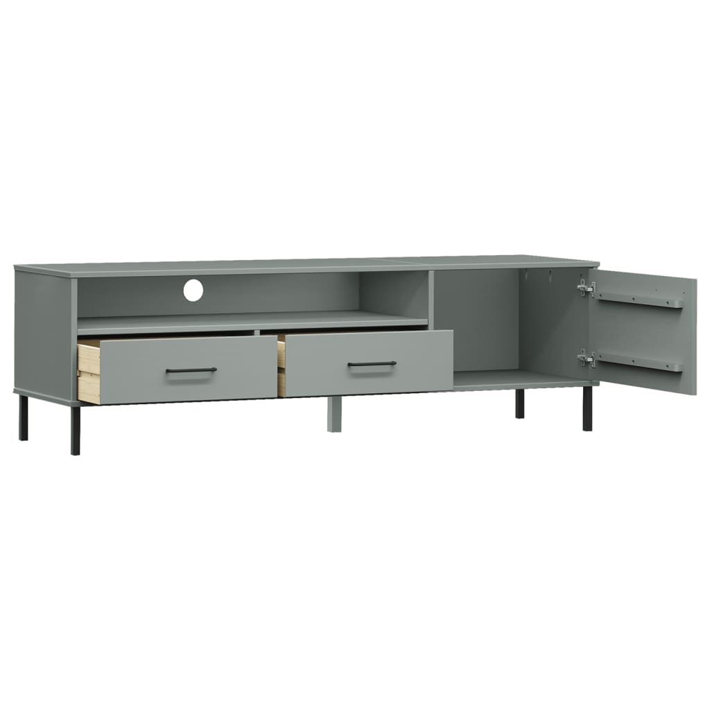 Mueble de TV Oslo 2 cajones + armario + compartimento madera de pino gris 46,5x158x40 cm