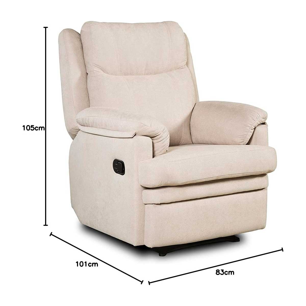 Sillón relax Boston tejido antimanchas Aqualine beige 105x83x101 cm medidas