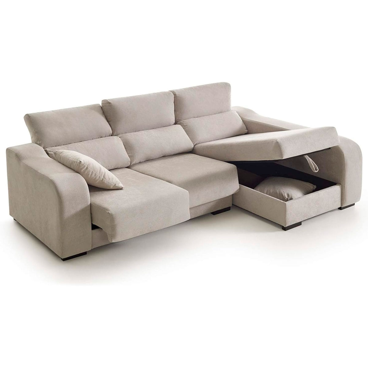 Sofá chaiselongue Zafiro 3 plazas con arcón frente derecho beige 110x225x140 cm 4