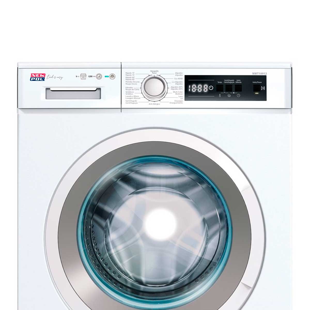Lavadora New Pol NWT10912 9kg 1200 rpm WiFi motor Digital Drive A blanco 84,5 cm 2