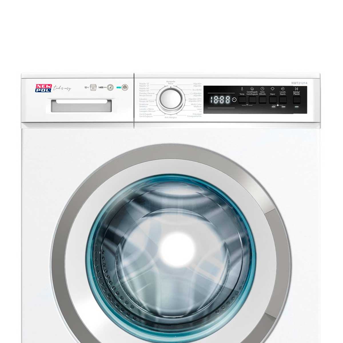 Lavadora New Pol NWT21214 12kg 1400 rpm WiFi motor Digital Drive A blanco 84,5 cm 2