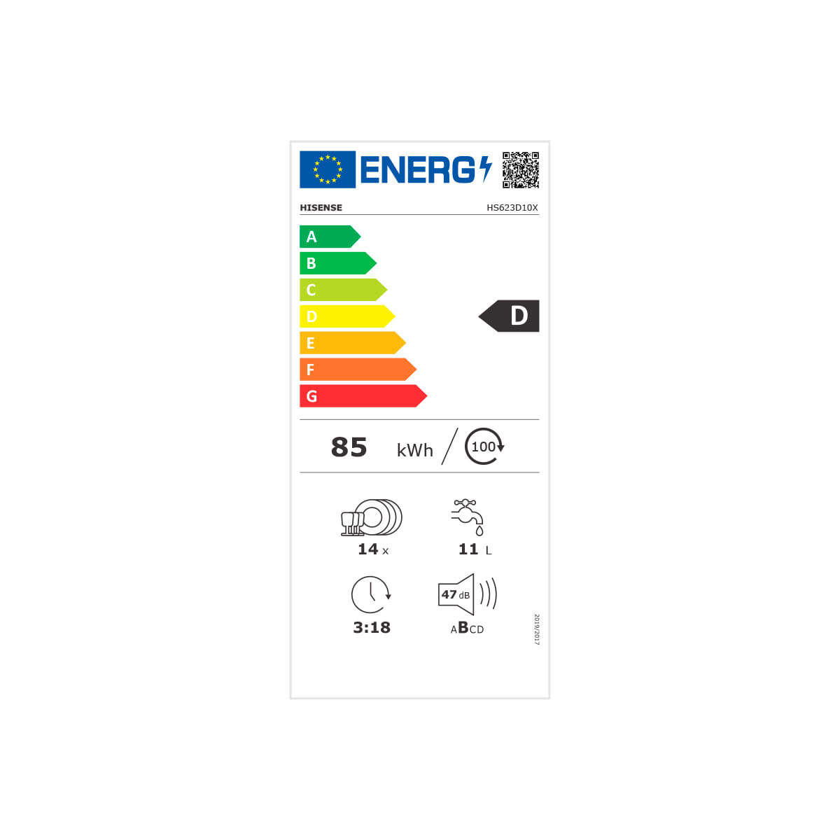Lavavajillas Hisense HS623D10X 14 cubiertos 7 programas D inox 84,5 cm  eficiencia-energetica