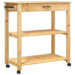 Carrito auxiliar Monza 2 estantes + cajón madera de pino natural 90x84x40 cm