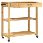 Carrito auxiliar Monza 2 estantes + cajón madera de pino natural 90x84x40 cm