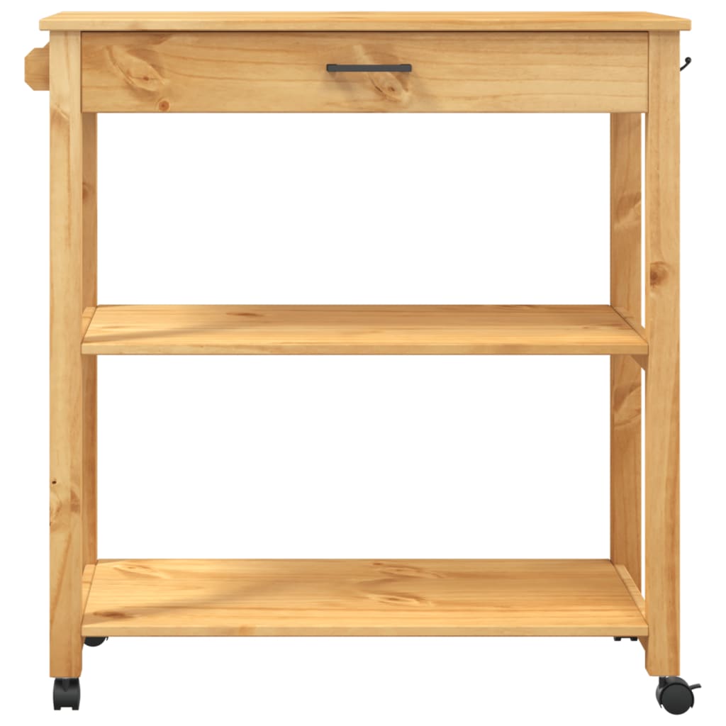 Carrito auxiliar Monza 2 estantes + cajón madera de pino natural 90x84x40 cm